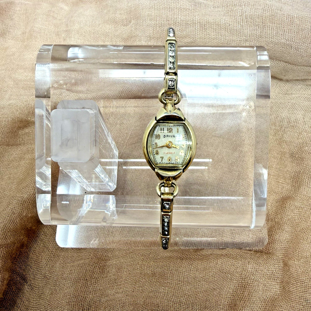 Vintage Driva 17 Jewels Watch Art Deco Stone Band Parts Repair For Restoration